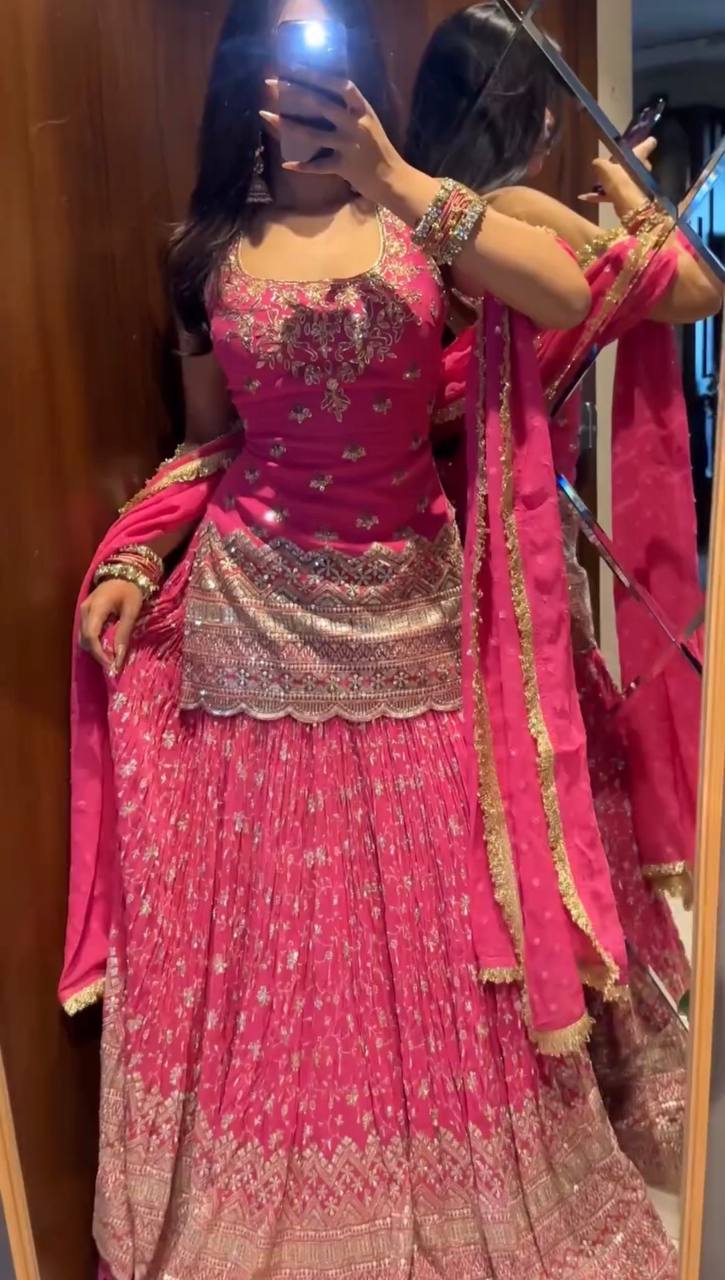 Fuchsia Blossom Wedding Sharara Set